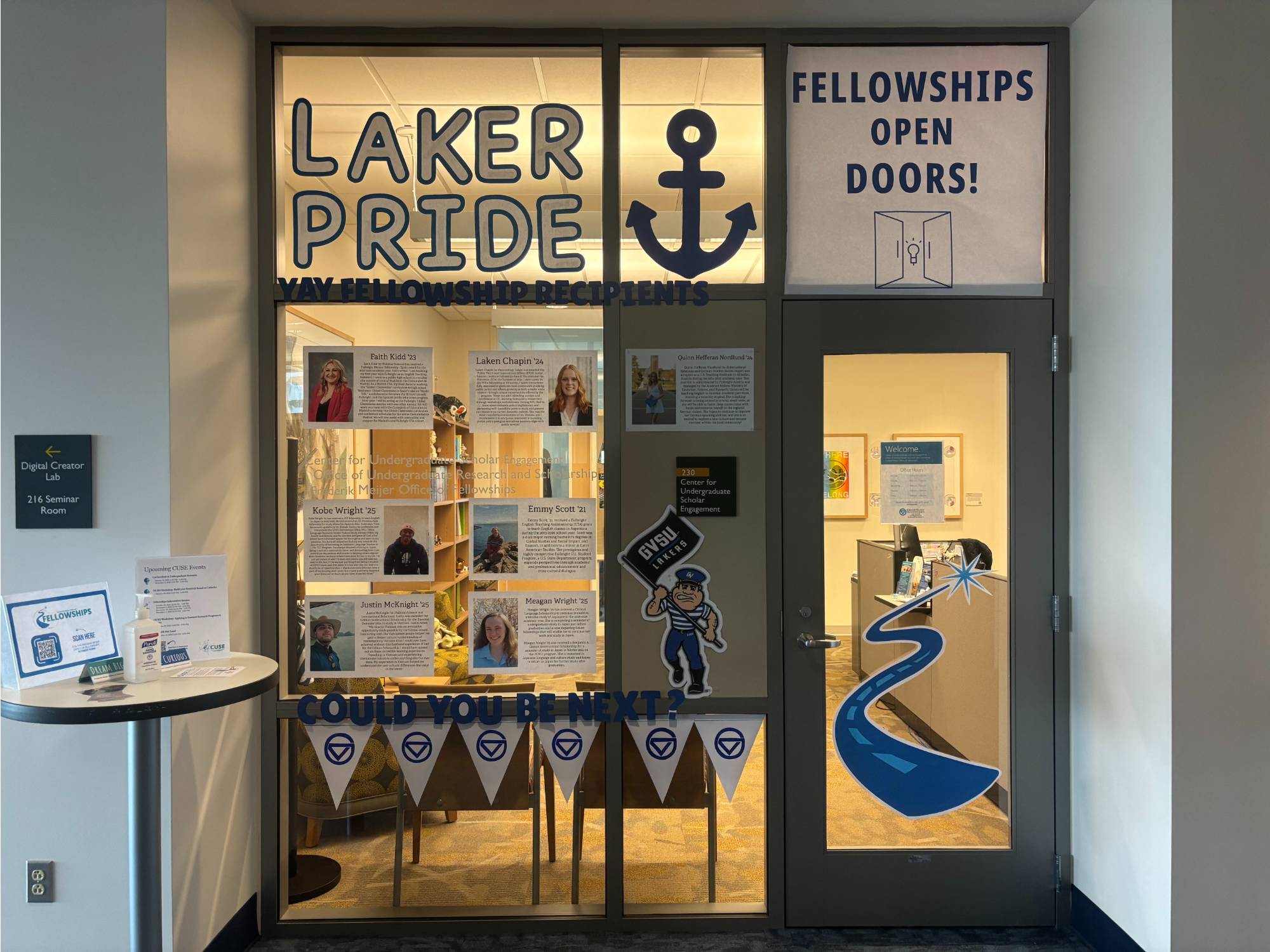 CUSE Homecoming decorations, front door decorated with window paint